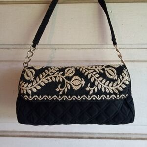 Black Vera Bradley purse with white embroidery